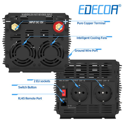 EDECOA 3000W DC 12V AC 220V 230V modified sine wave power inverter