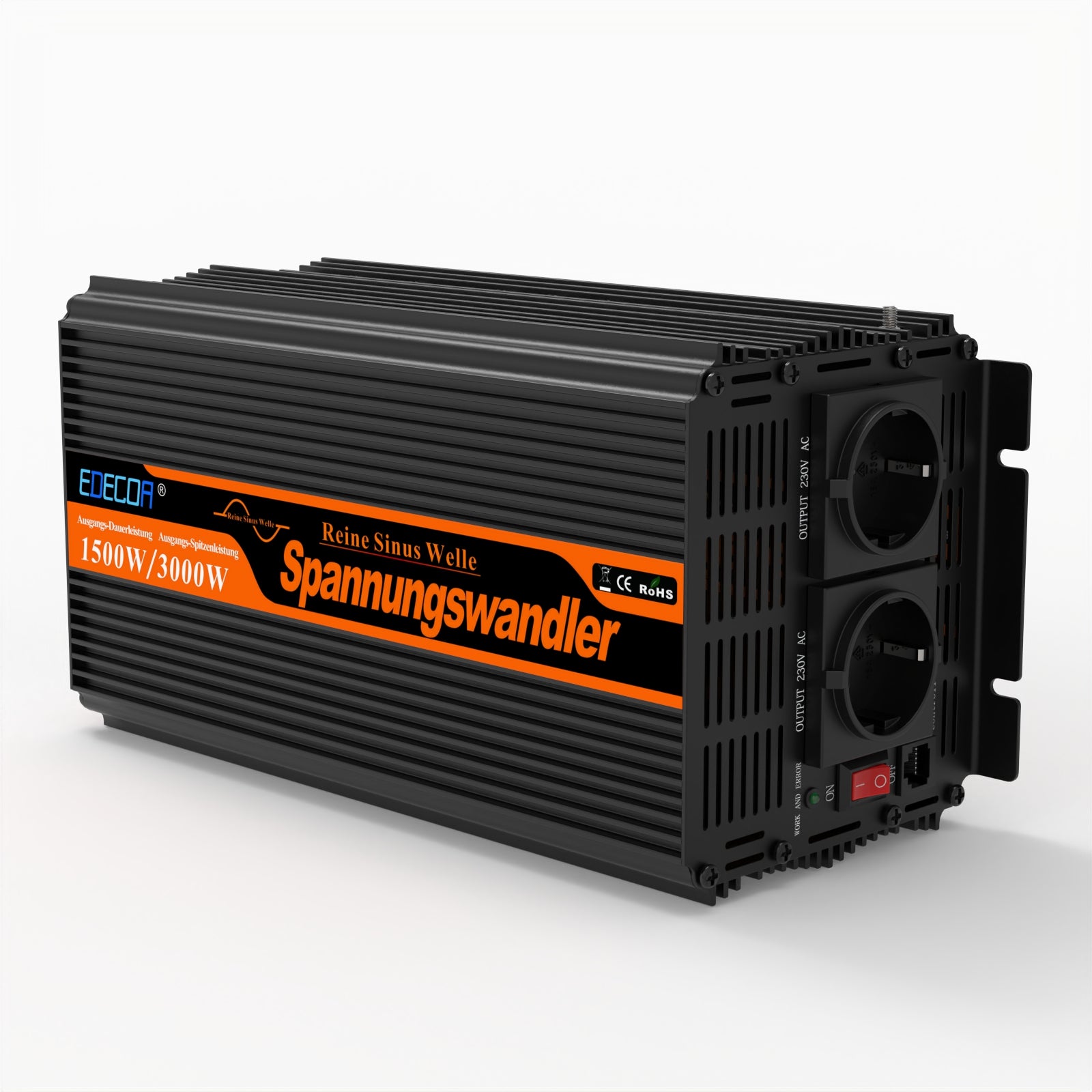 EDECOA 1500W DC 12V AC 220V 230V pure sine wave power inverter