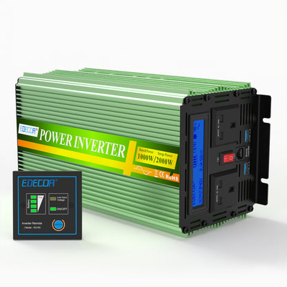 EDECOA 1000W DC 12V to AC 240V pure sine wave power inverter UK socket