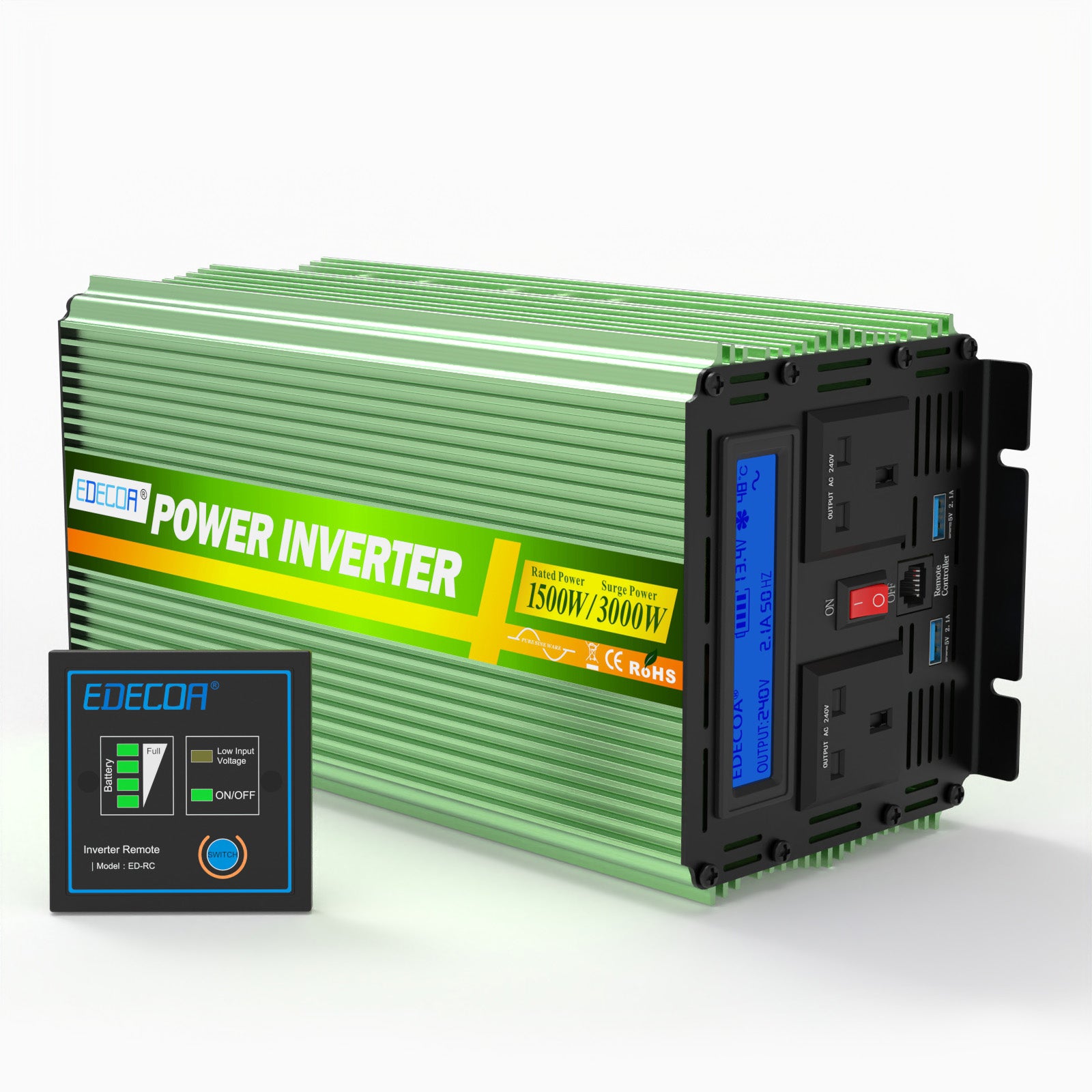 EDECOA 1500W DC 12V to AC 240V pure sine wave power inverter UK socket