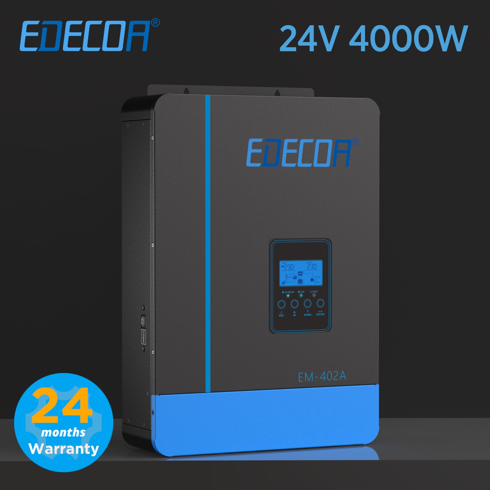 EDECOA Hybrid Solar Inverter 4000W 24V to 220V Pure Sine Wave MPPT 110A PV 55-450VDC