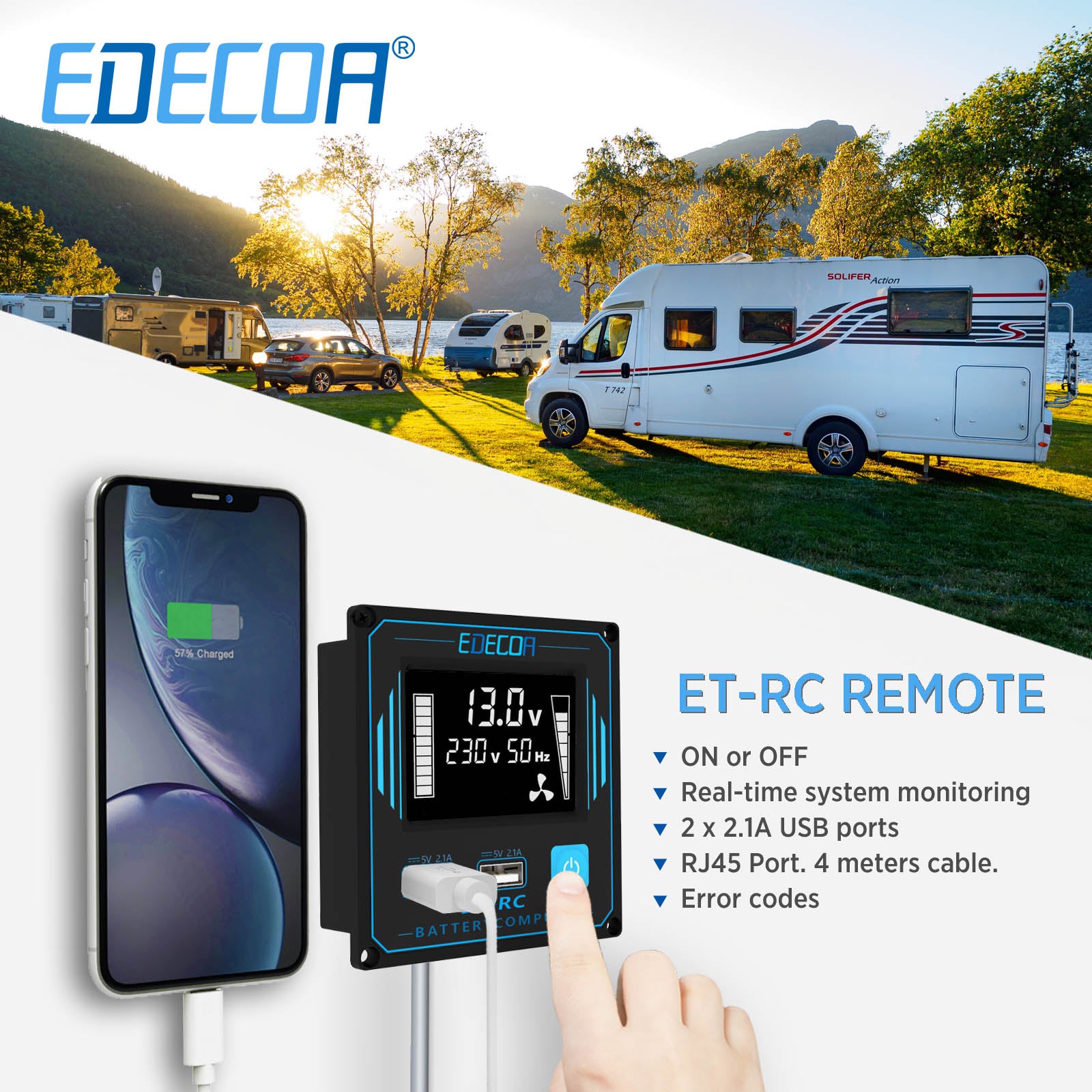 EDECOA 1000 W/2000 W DC 12 V AC 220 V 230 V onduleur à onde sinusoïdale pure