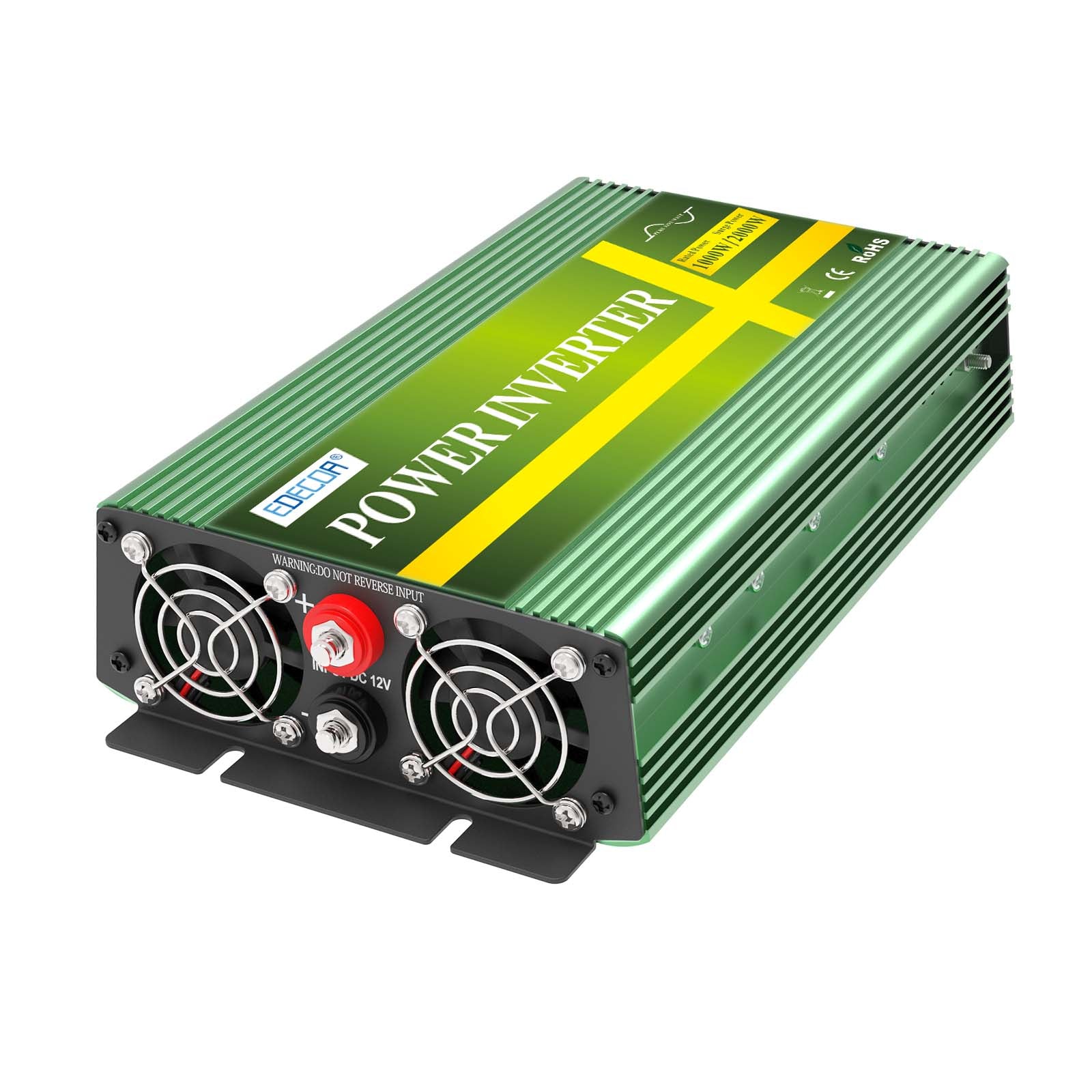 EDECOA 1000 W DC 12 V à AC 240 V onduleur à onde sinusoïdale pure prise britannique