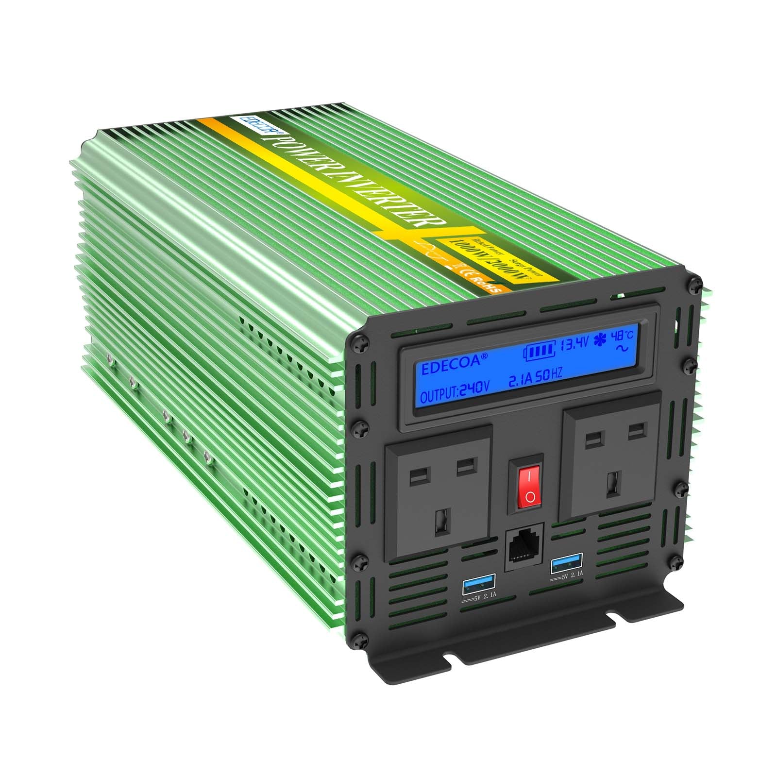 EDECOA 1000W DC 12V to AC 240V pure sine wave power inverter UK socket