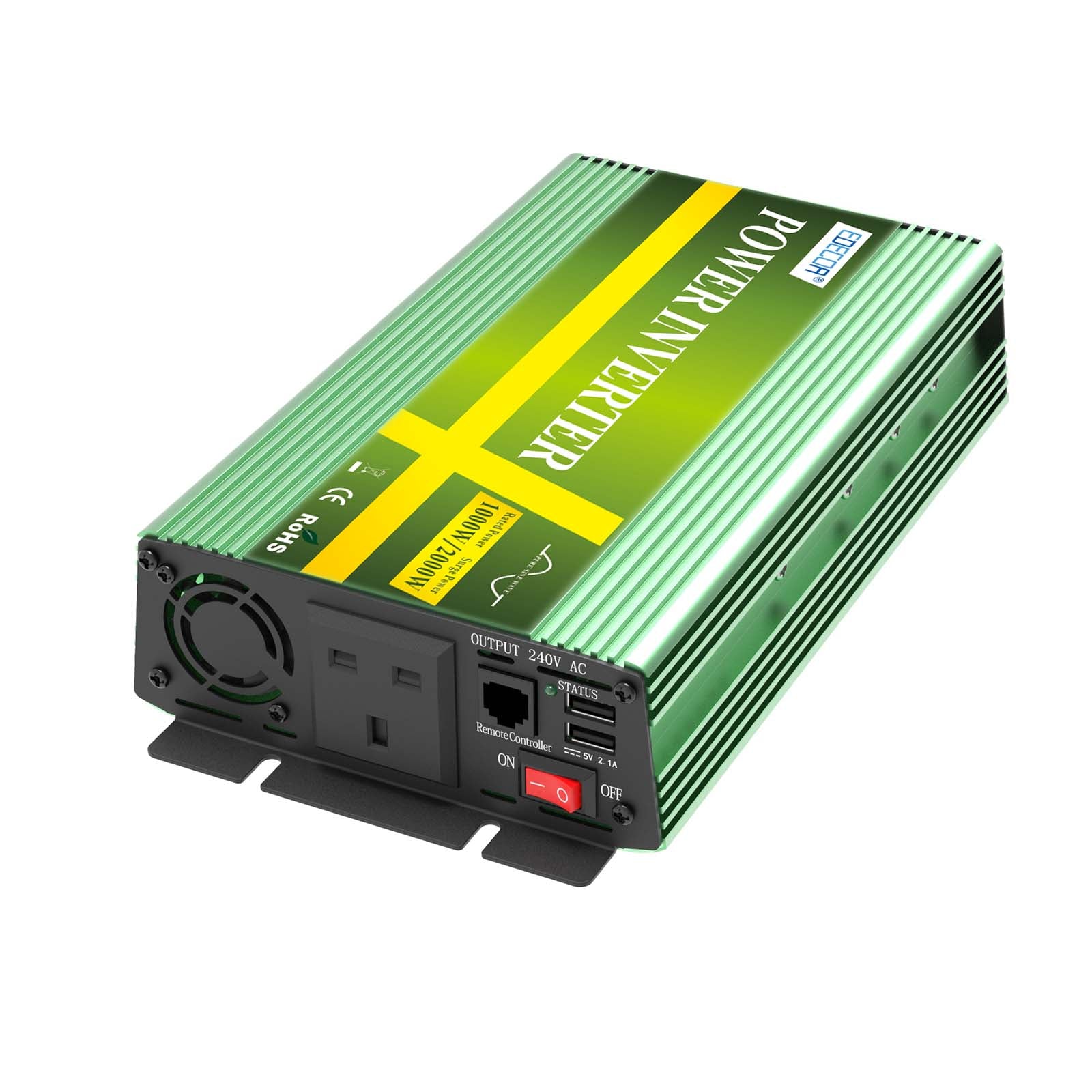 EDECOA 1000 W DC 12 V à AC 240 V onduleur à onde sinusoïdale pure prise britannique