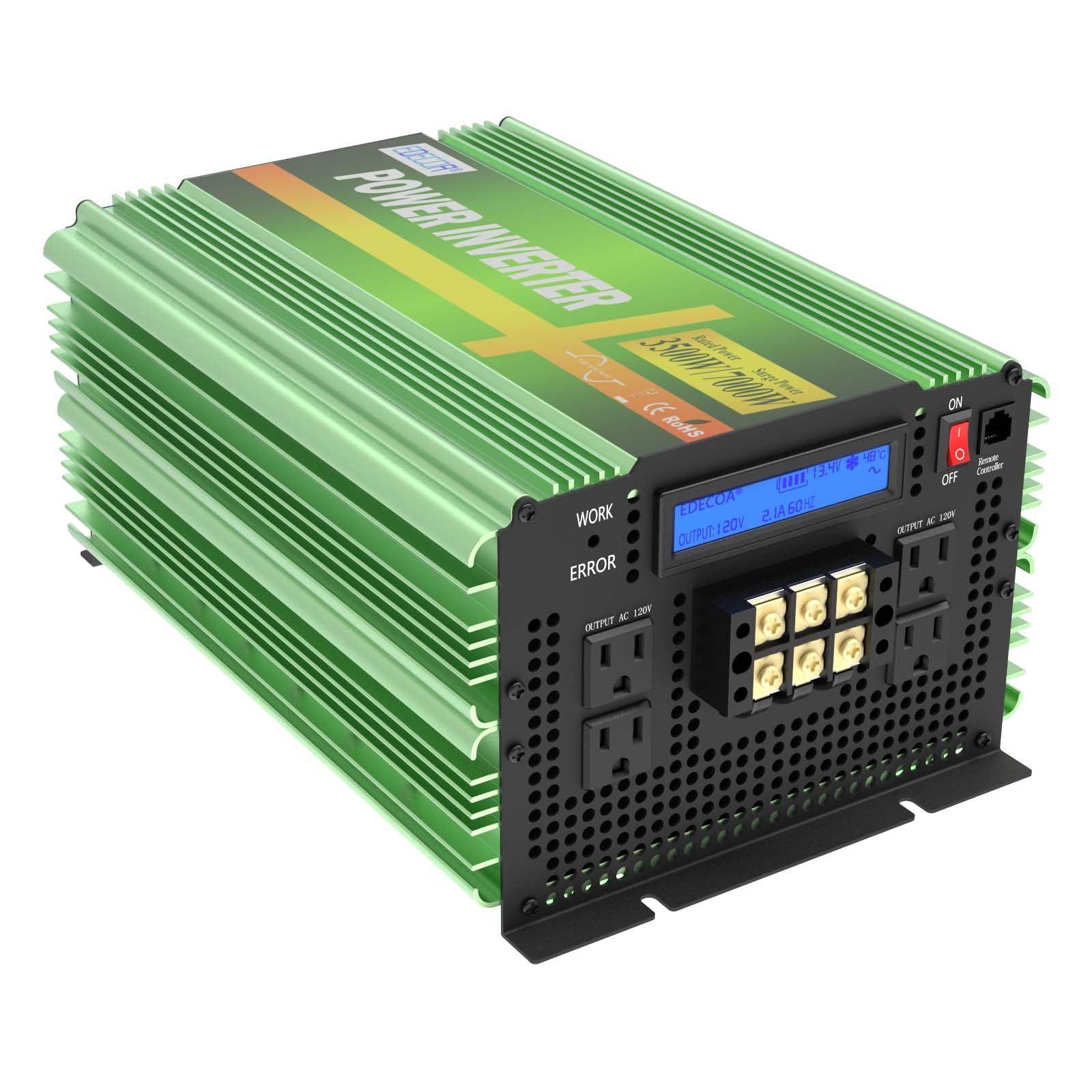 EDECOA 3500W/7000W DC 12V/24V AC 110V 120V pure sine wave power invert