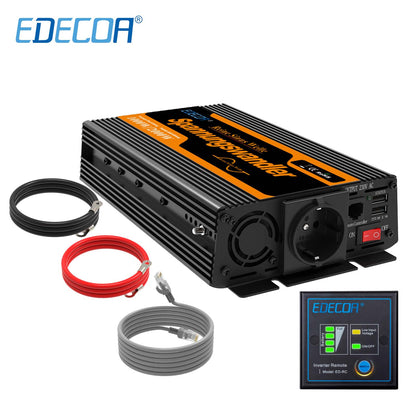 EDECOA 1000W/2000W DC 12V AC 220V 230V pure sine wave power inverter