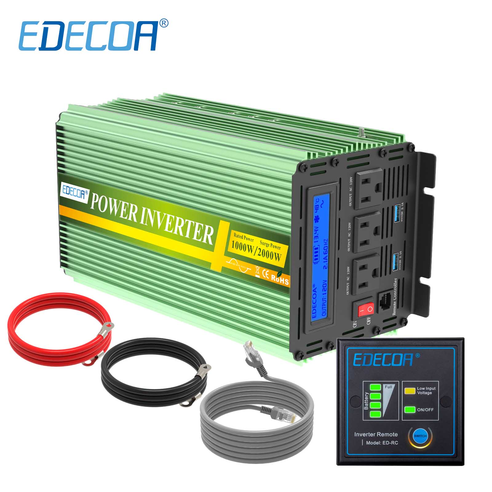 EDECOA 1000 W/2000 W DC 12 V AC 110 V 120 V 60 Hz reiner Sinus-Wechselrichter