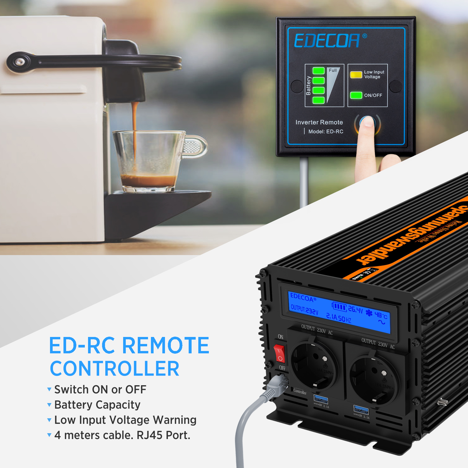 EDECOA® 2000W 24V 230V Pure Sine Wave Power Inverter with LCD SineMate™ 3  Serial manufacturers and suppliers